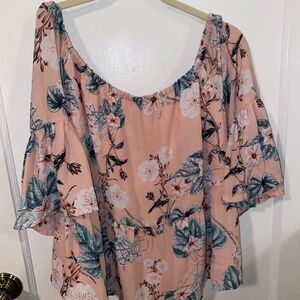 A.N.A. Womens Flowy Floral Pink Print Off Shoulder Blouse Bell Sleeve S Small